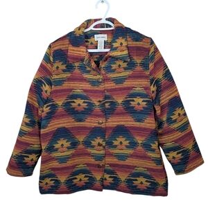 Vintage Alfred Dunner Women 14 Aztec Soft Button Down Blazer Jacket Multicolour